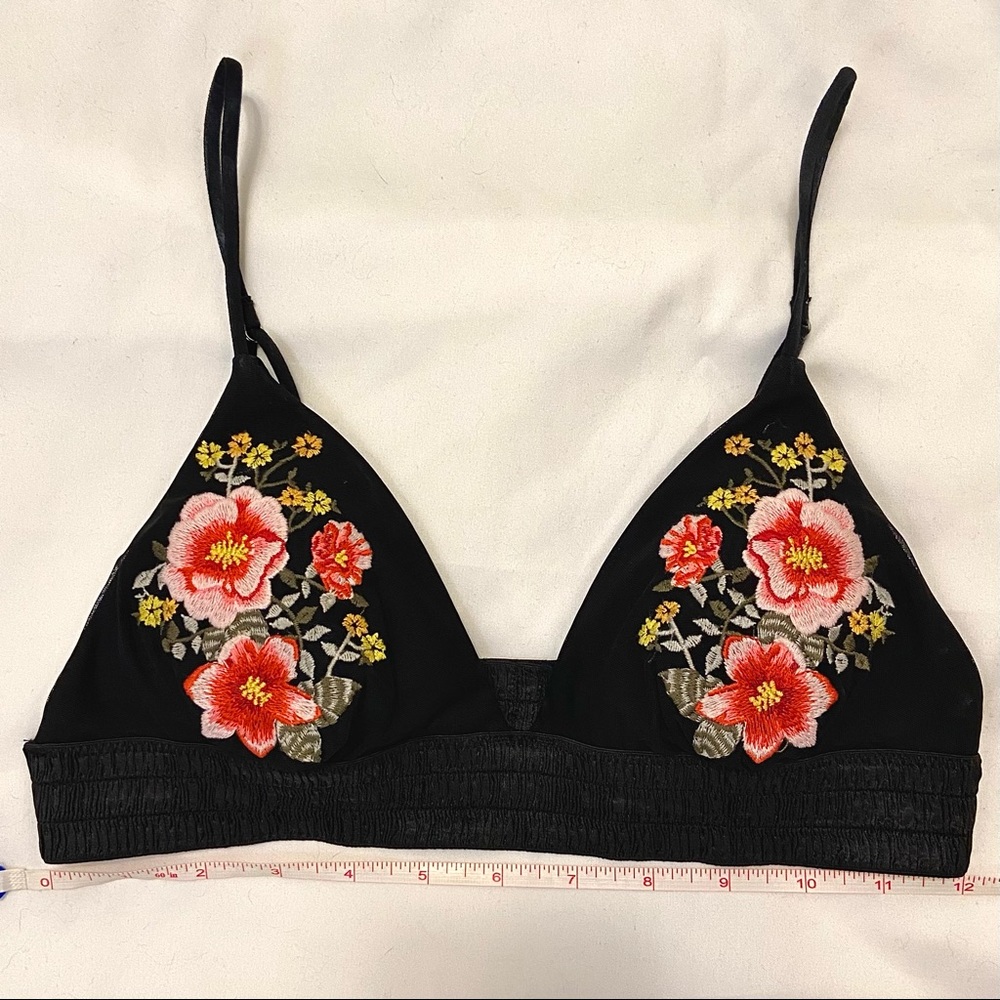 H&M Black Floral Embroidered Bikini Top